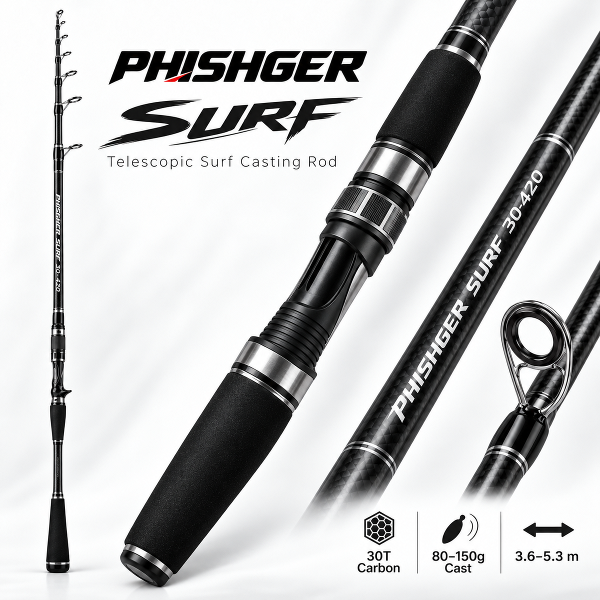 PHISHGER – Caña Telescópica Surfcasting 3,6–4,5 m