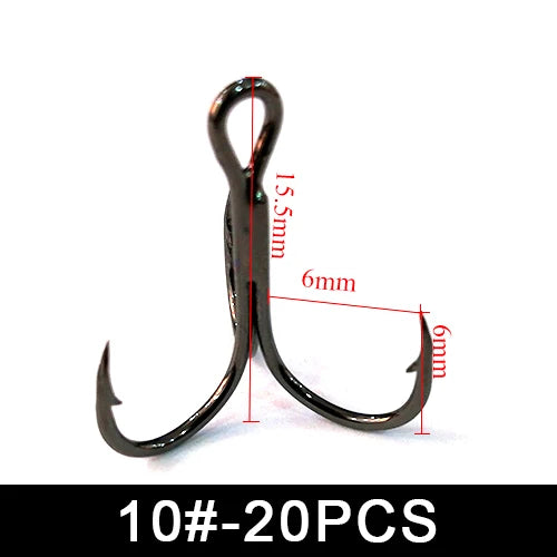 Anzuelos Triples de Acero al Carbono 2#–10# 15-20uds