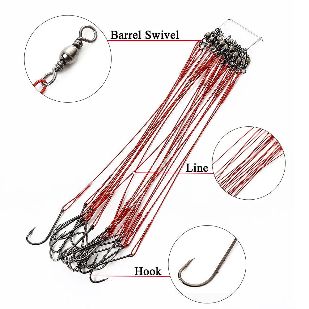 Bajos de Acero Antimordida con Anzuelo – 12–25 cm (20 uds.)
