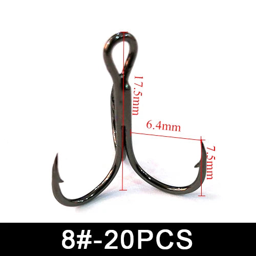 Anzuelos Triples de Acero al Carbono 2#–10# 15-20uds