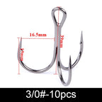 Anzuelos Triples de Acero al Carbono 3/0#–14# – Pack 10/20 uds.