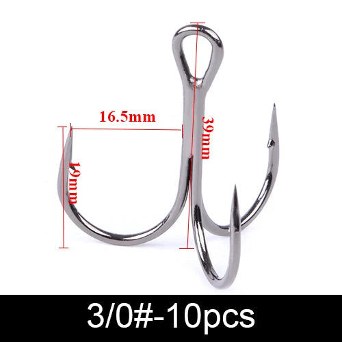 Anzuelos Triples de Acero al Carbono 3/0#–14# – Pack 10/20 uds.