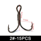 Anzuelos Triples de Acero al Carbono 2#–10# 15-20uds
