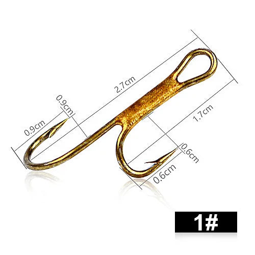 Anzuelos Dobles Dorados con Púas 1#–8# – Pack 20 uds.