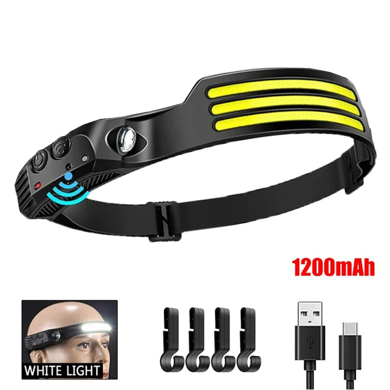 Linterna Frontal LED COB Recargable – 1200 mAh