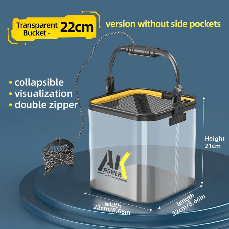 Cubo de Pesca Plegable Transparente para Cebo Vivo