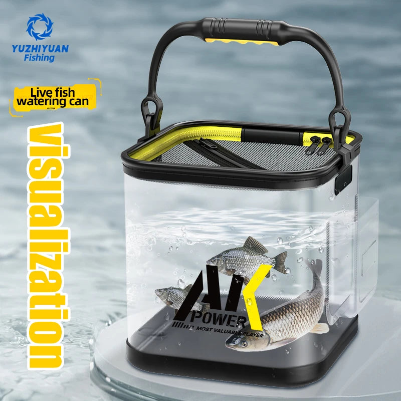 Cubo de Pesca Plegable Transparente para Cebo Vivo