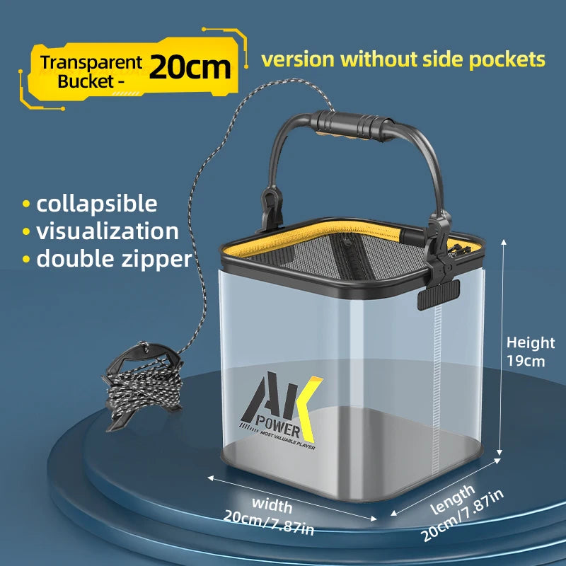 Cubo de Pesca Plegable Transparente para Cebo Vivo