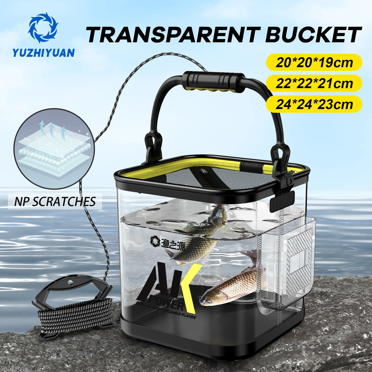 Cubo de Pesca Plegable Transparente para Cebo Vivo
