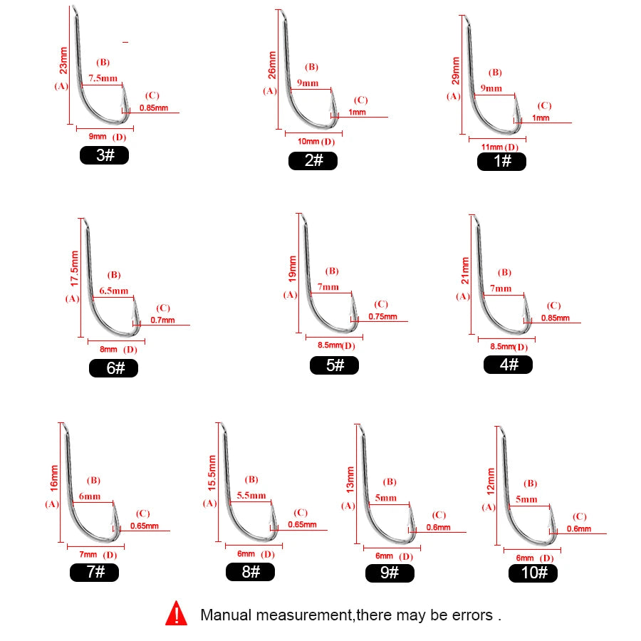 Anzuelos de Caña Larga 1#–10# – Pack 100 uds.