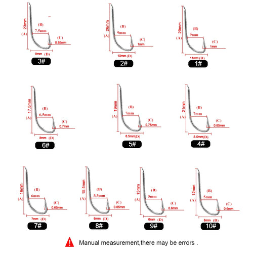 Anzuelos de Caña Larga 1#–10# – Pack 100 uds.