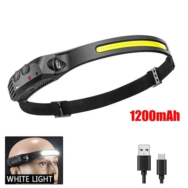 Linterna Frontal LED COB Recargable – 1200 mAh