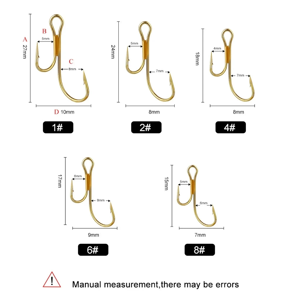 Anzuelos Dobles Dorados con Púas 1#–8# – Pack 20 uds.